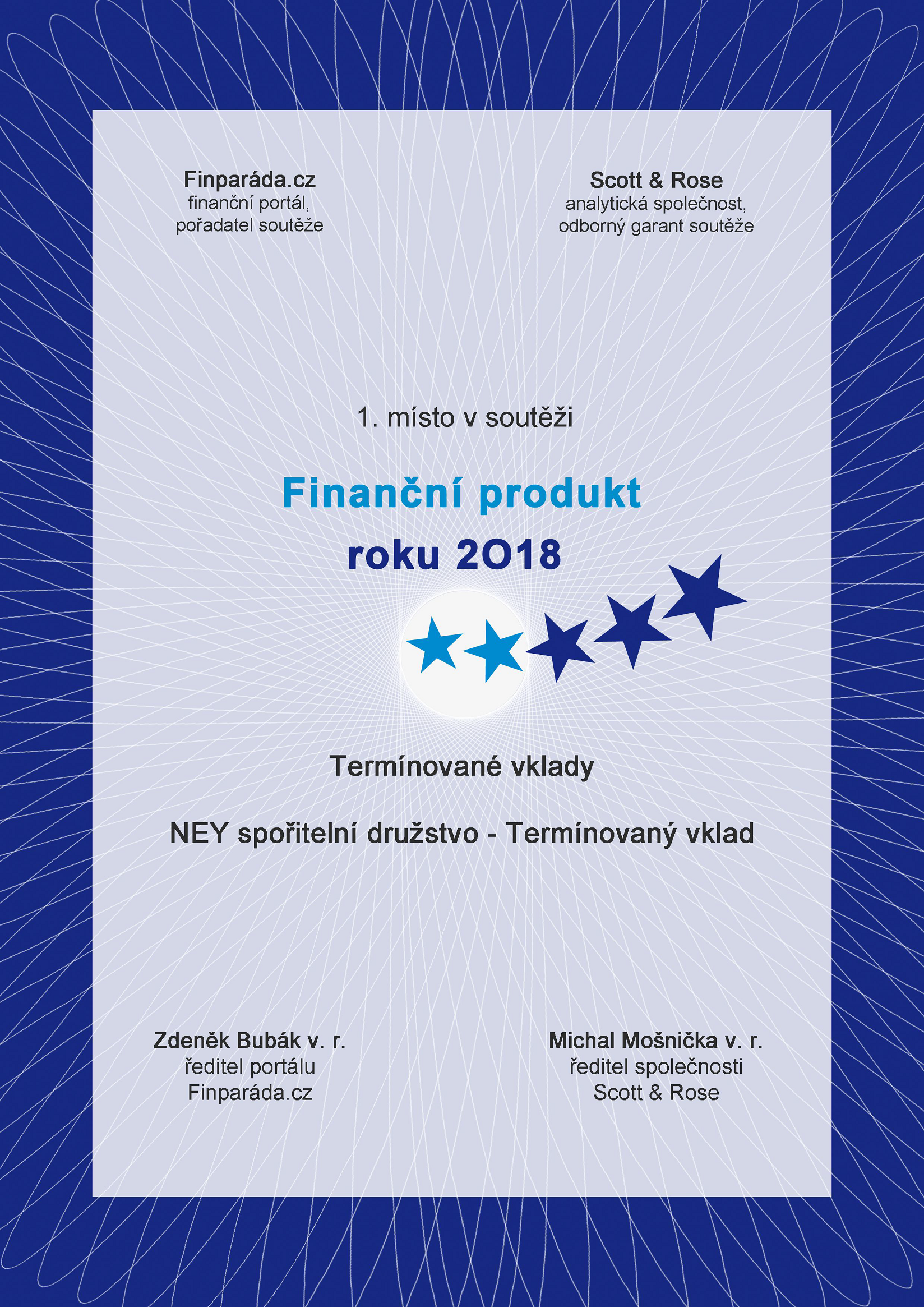 Certifikát Finparáda - Finanční produkt roku 2018