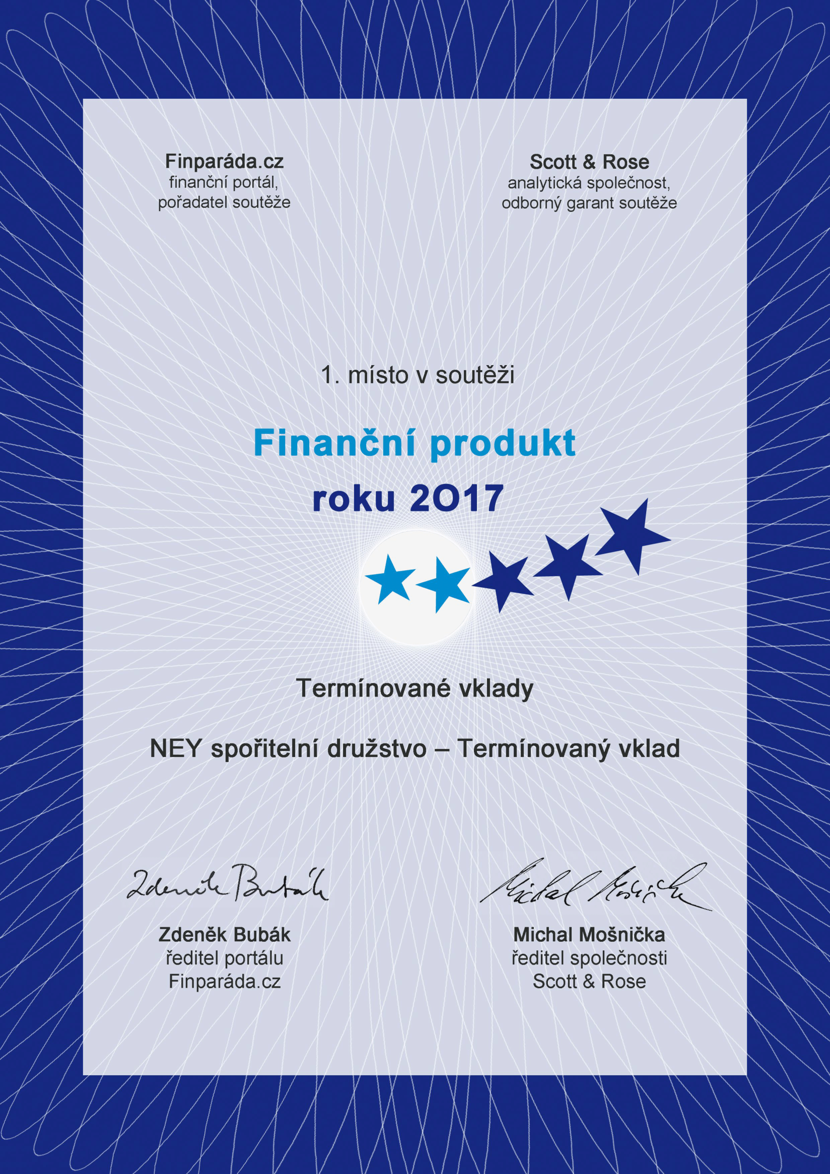 Certifikát Finparáda - Finanční produkt roku 2017